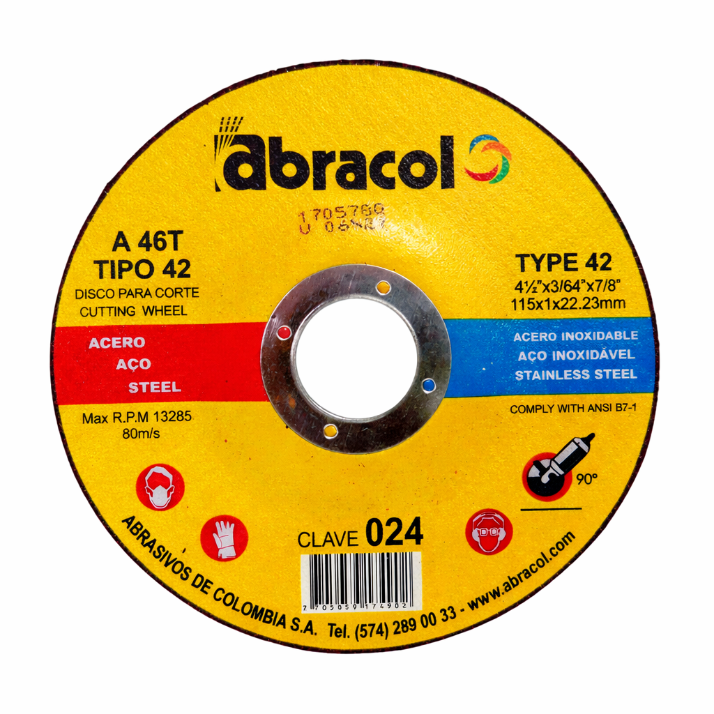 [A46T DT42] Disco de corte extrafino centro elevado 4" Abracol